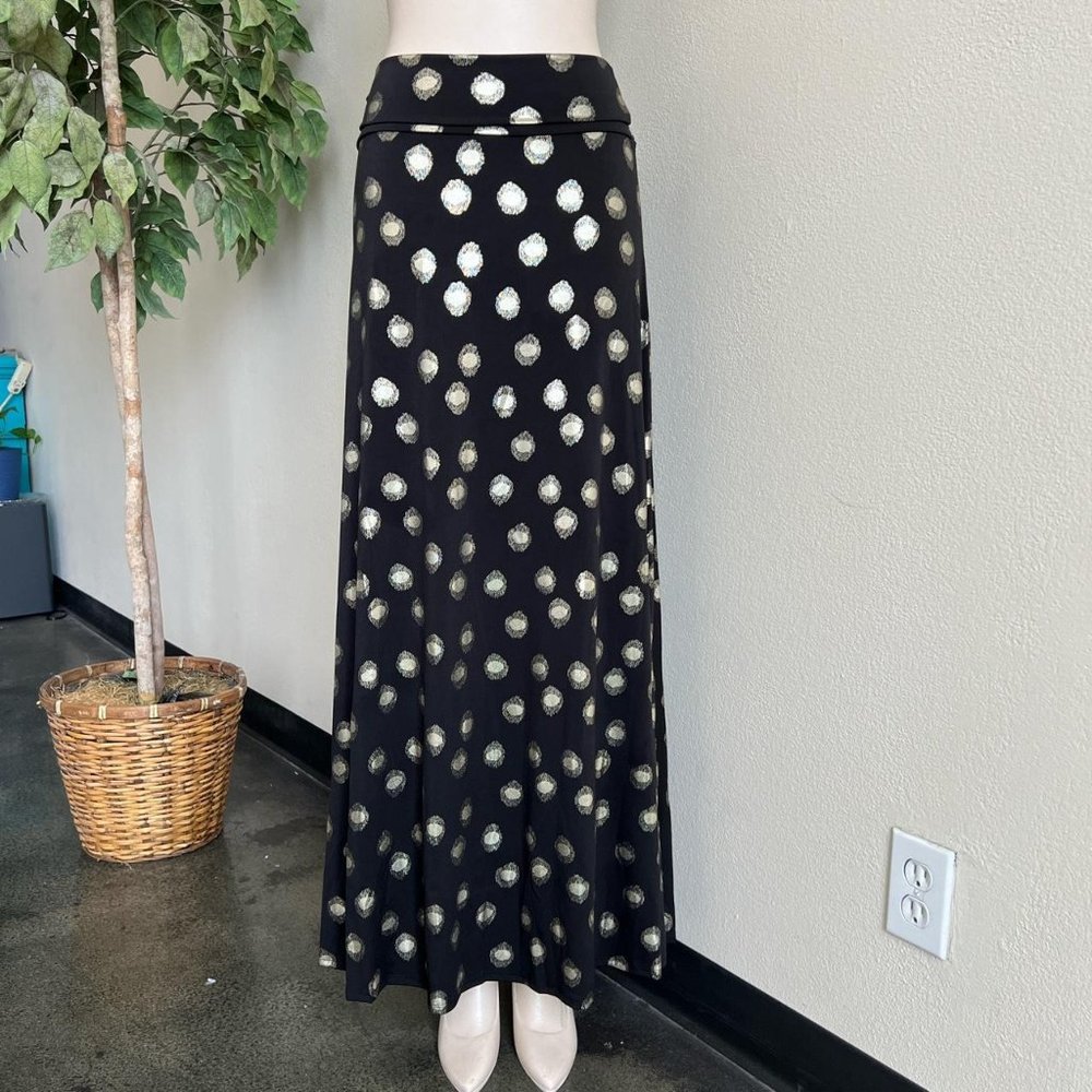 LuLaRoe Black Maxi Skirt with Metallic Silver Dot Print